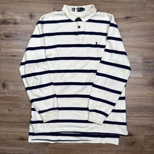 vintage 90s heavyweight polo ralph lauren knit striped long sleeve polo shirt